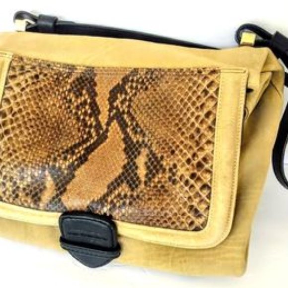 Pauric Sweeney Tan Python and Suede Leather Messenger Bag - Picture 3 of 10